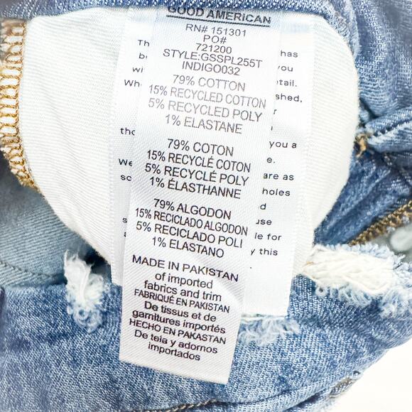 Good American Straight Leg Denim Jeans Frayed Hem Indigo032 Zip Fly Size 4 / 27 - Picture 7 of 8